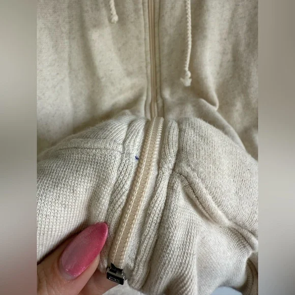 American Vintage Itonay Hoodie Cream Zip-Up Hoodie XS/S Cotton and Linen Jacket - Picture 7 of 13
